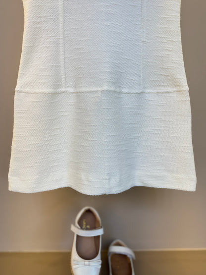Vestido Infantil Bouclé Lapelas Bordadas Pérolas e Cristais Off White - Pituchinhus