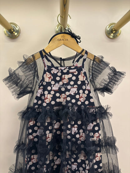 Vestido Infantil Tule Babados Poá Cachorrinhos - Pituchinhus