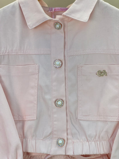 Conjunto Infantil Jaqueta Bomber e Calça Jogger Sarja Rosa - Gabriela Aquarela