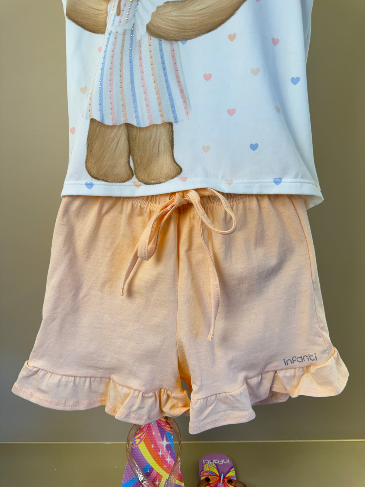 Conjunto Infantil Pijama Blusa Ursinha e Shorts Com Babadinho - Infanti