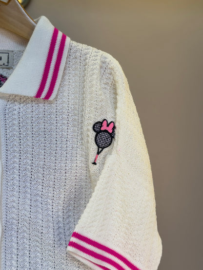 Conjunto Infantil Blusa Tricot Minnie Tennista e Saia Jeans Balonê - Animê