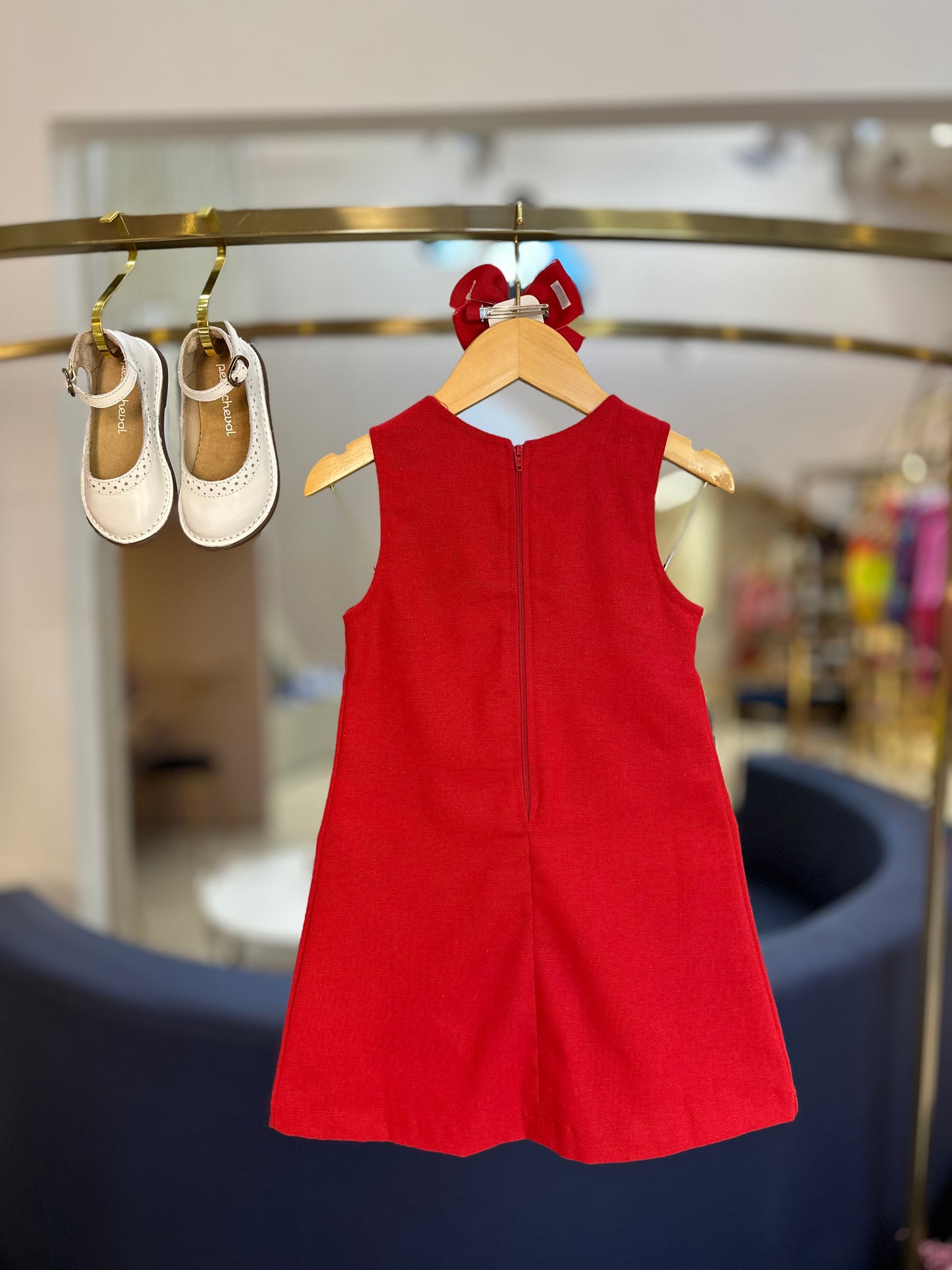 Vestido Infantil Trapézio Linho Vermelho - Luluzinha