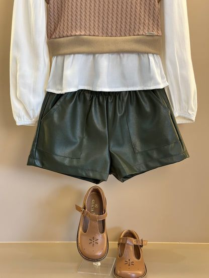 Conjunto Camisa Sobreposição e Shorts  Couro Tech Verde - Infantil