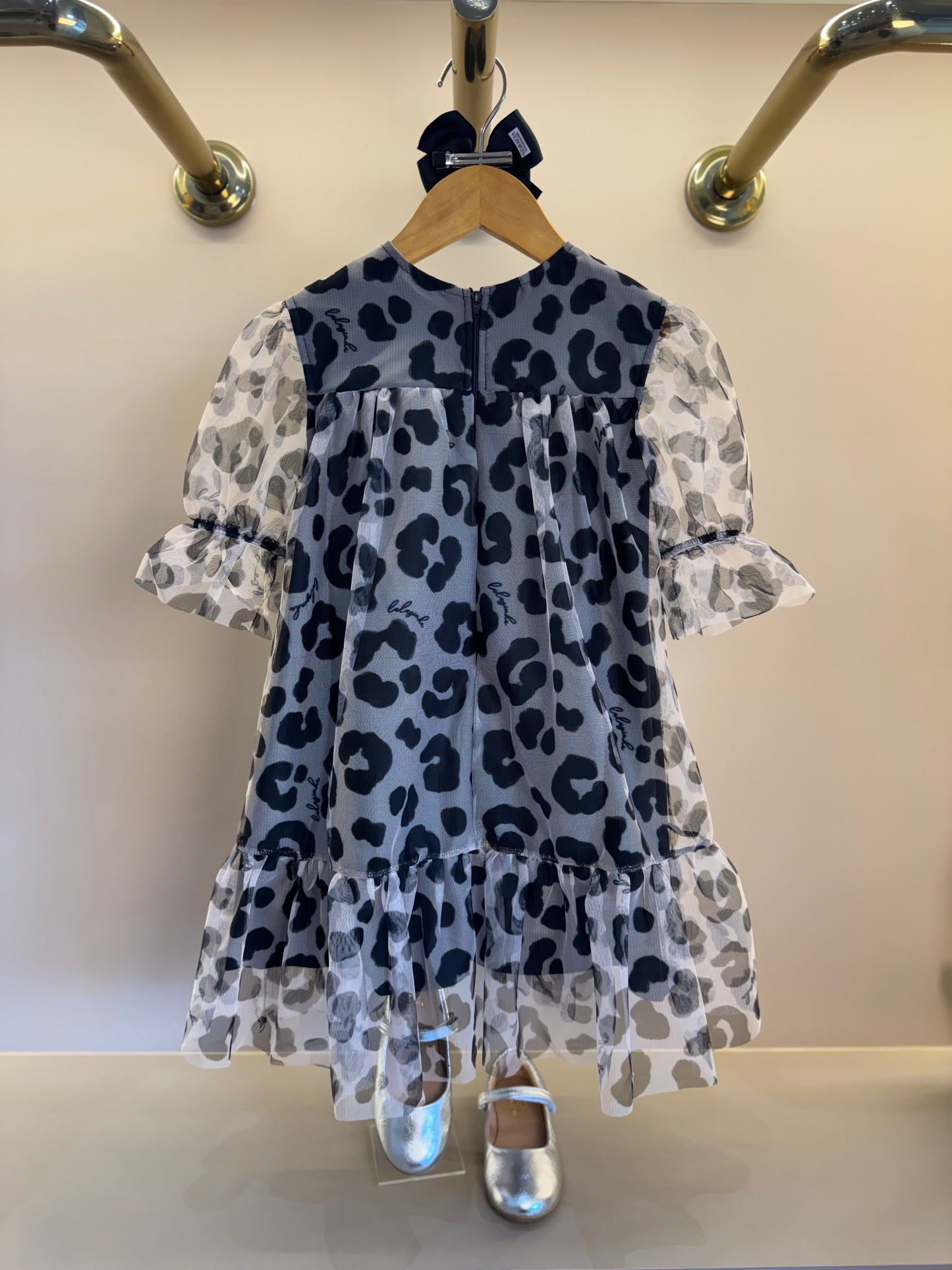 Vestido Infantil Rodado Tule Esclusivo Animal Print Aplicação Laço Strass - Luluzinha
