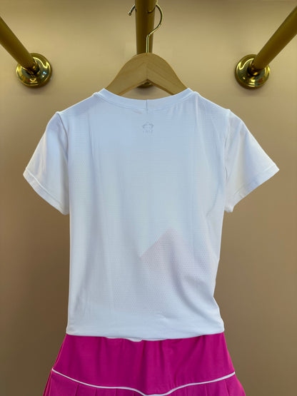 Conjunto Infantil Blusa Maria Dry Branca  e Saia Fernanda Dry Badminton Rosa - Siri Sport