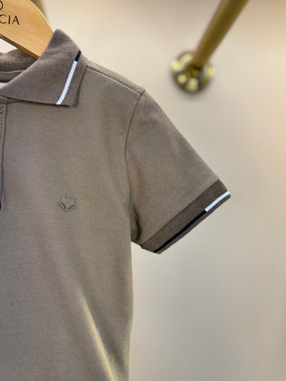 Conjunto Infantil Polo e Bermuda Linho Marrom - Little Johnny