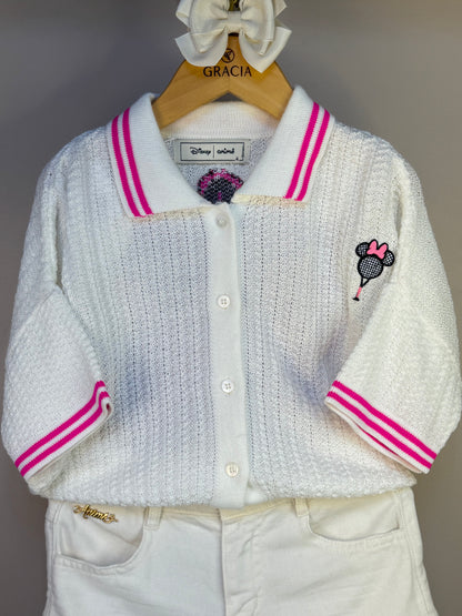 Conjunto Infantil Blusa Tricot Minnie Tennista e Shorts Sarja Off White - Animê