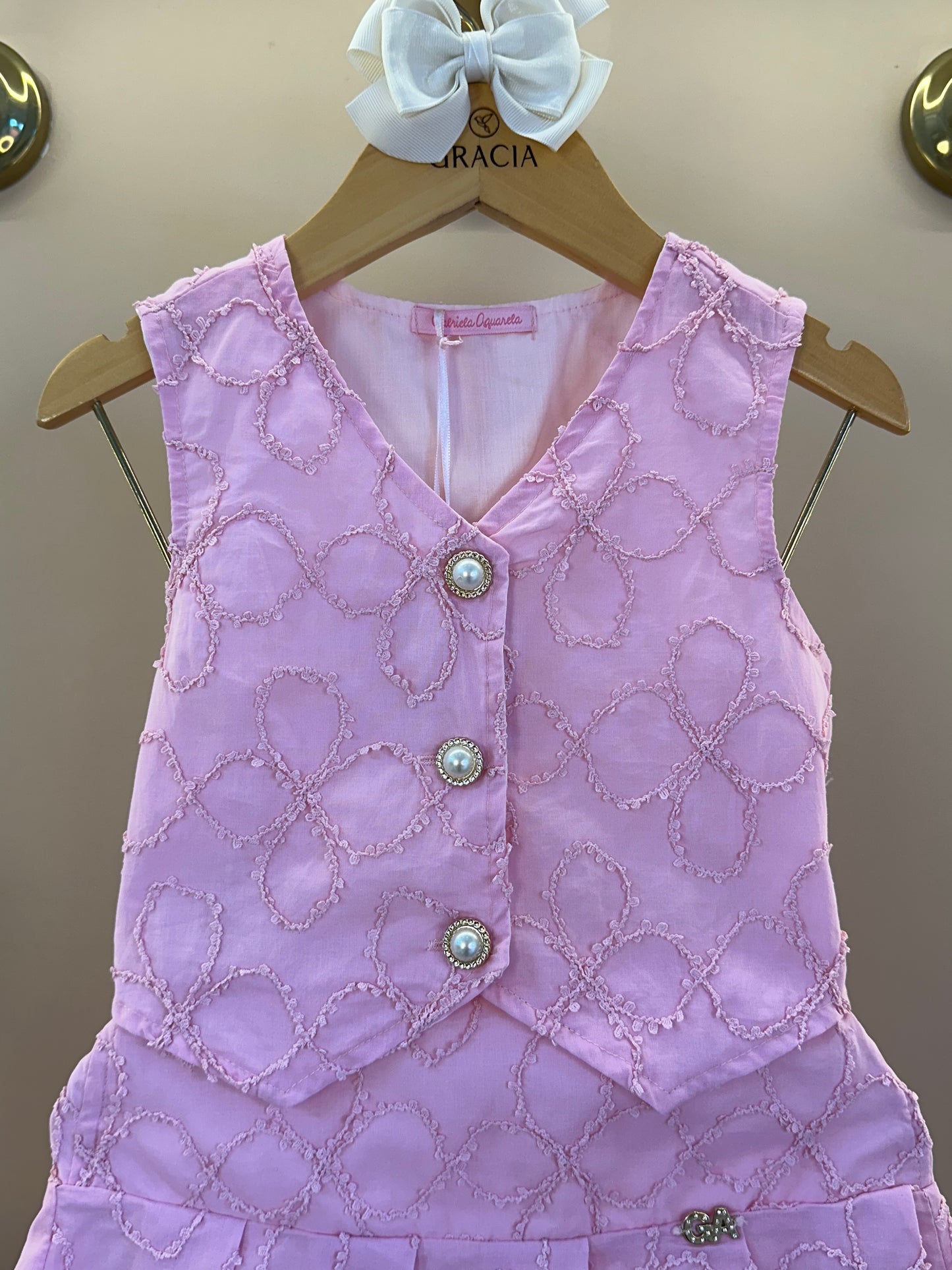 Conjunto Infantil Colete Algodão Bordado Flores 3D e Saia Pregas - Gabriela Aquarela