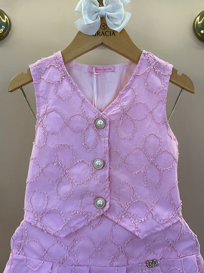 Conjunto Infantil Colete Algodão Bordado Flores 3D e Saia Pregas - Gabriela Aquarela