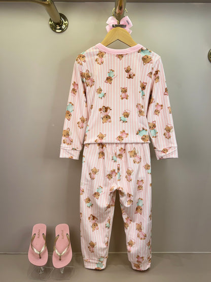Pijama Infantil Blusão e Calça Fleece Luxo Ursinhas Rosa Claro - Infanti