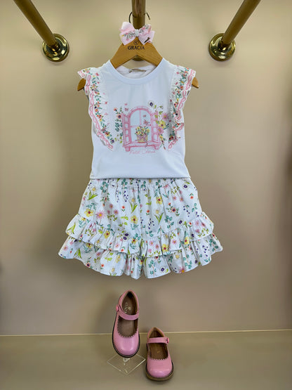 Conjunto Infantil Blusa Babadinho Florais e Shorts - Petit Cherie
