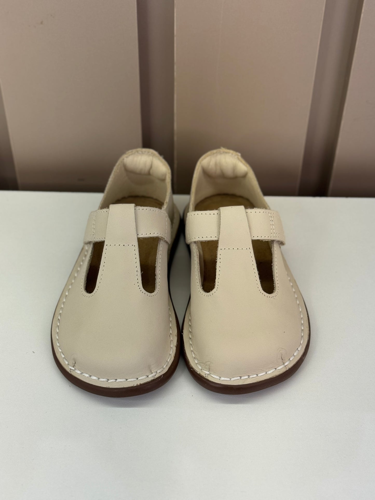 Sapato Infantil Couro Colegial Creme - Petit Cheval