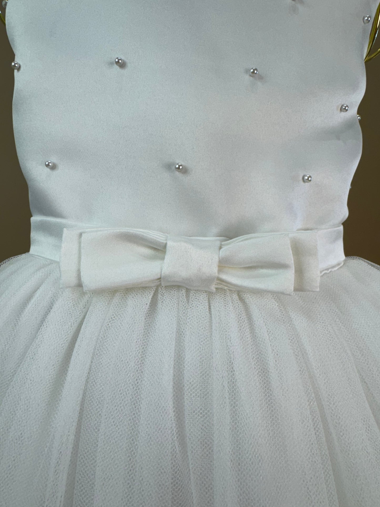 Vestido Infantil Festa Dama Midi Tule Pérolas Off - Petit Cherie