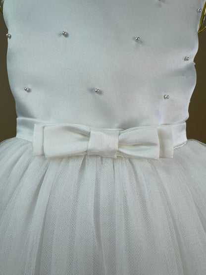 Vestido Infantil Festa Dama Midi Tule Pérolas Off - Petit Cherie