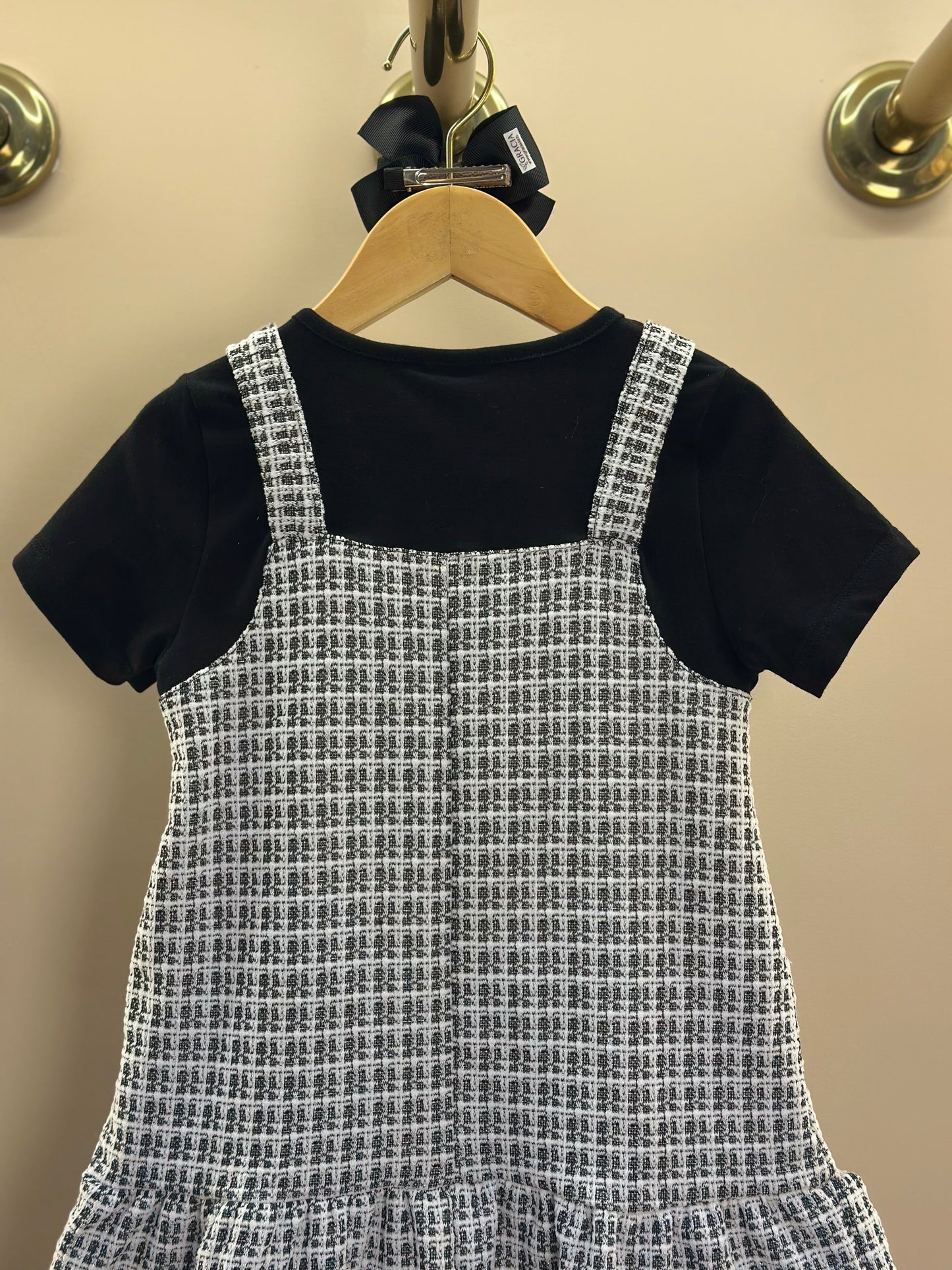 Vestido Infantil MC Sobreposição Tweed Xadrez Preto - Momi