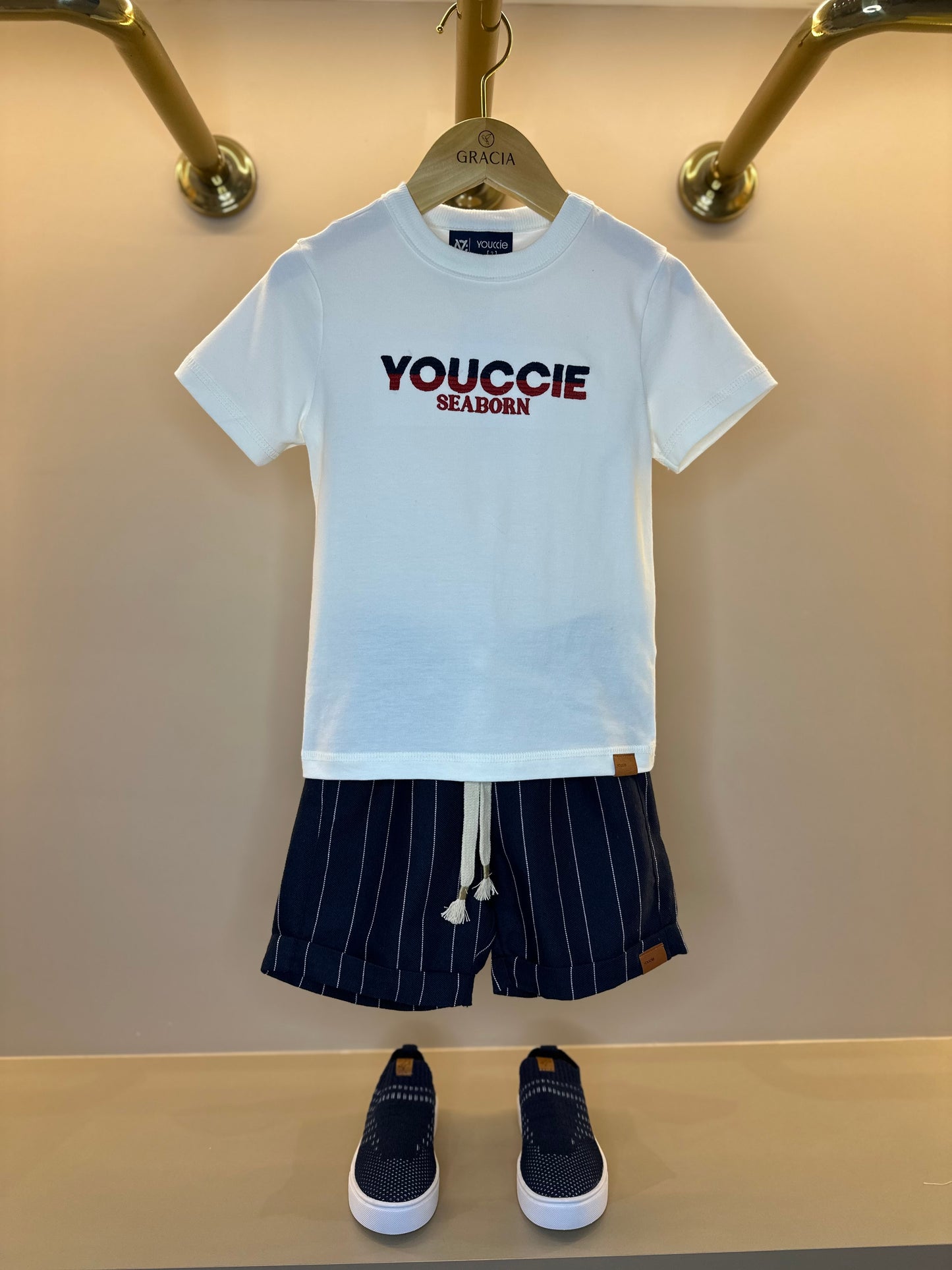 Conjunto Infantil T-shirt Seaborn e Bermuda Listrada - Youccie