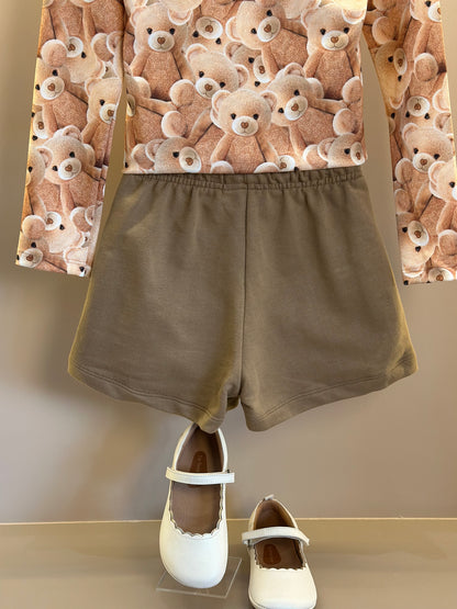 Conjunto Infantil Trio Blusa Ursinhos, Colete Sarja com Elastano e Shorts em Moletom s/ Pelúcia - Infanti