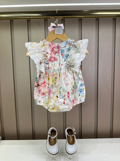 Romper Bebê Fofinho Algodão Babados e Lacinho Floral Candy - Um Mais Um