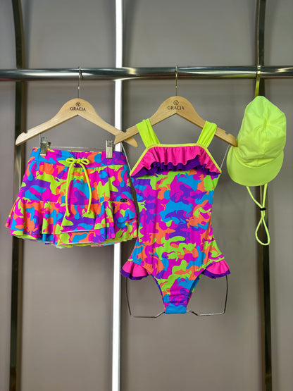 Saia-shorts Infantil Amanda Oceano Camuflado - Siri Kids