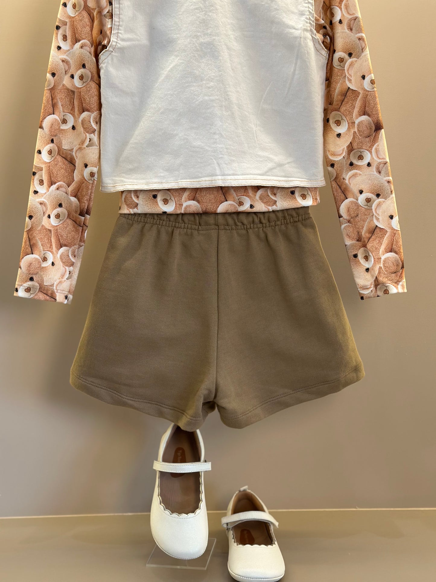 Conjunto Infantil Trio Blusa Ursinhos, Colete Sarja com Elastano e Shorts em Moletom s/ Pelúcia - Infanti