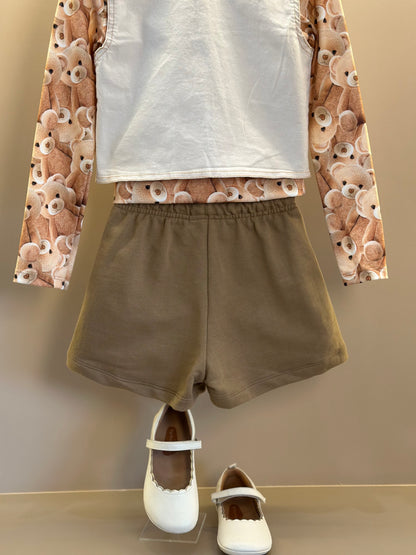 Conjunto Infantil Trio Blusa Ursinhos, Colete Sarja com Elastano e Shorts em Moletom s/ Pelúcia - Infanti