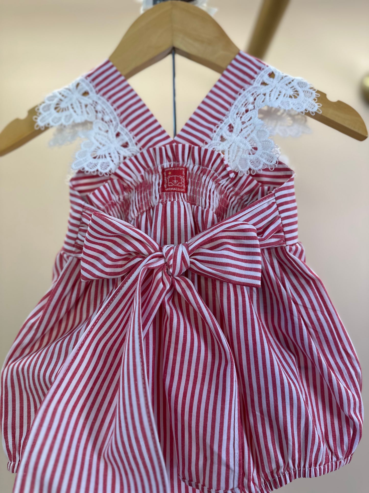 Romper Bebê Fofinho Balonê Algodão Listrado Vermelho -  Um Mais Um