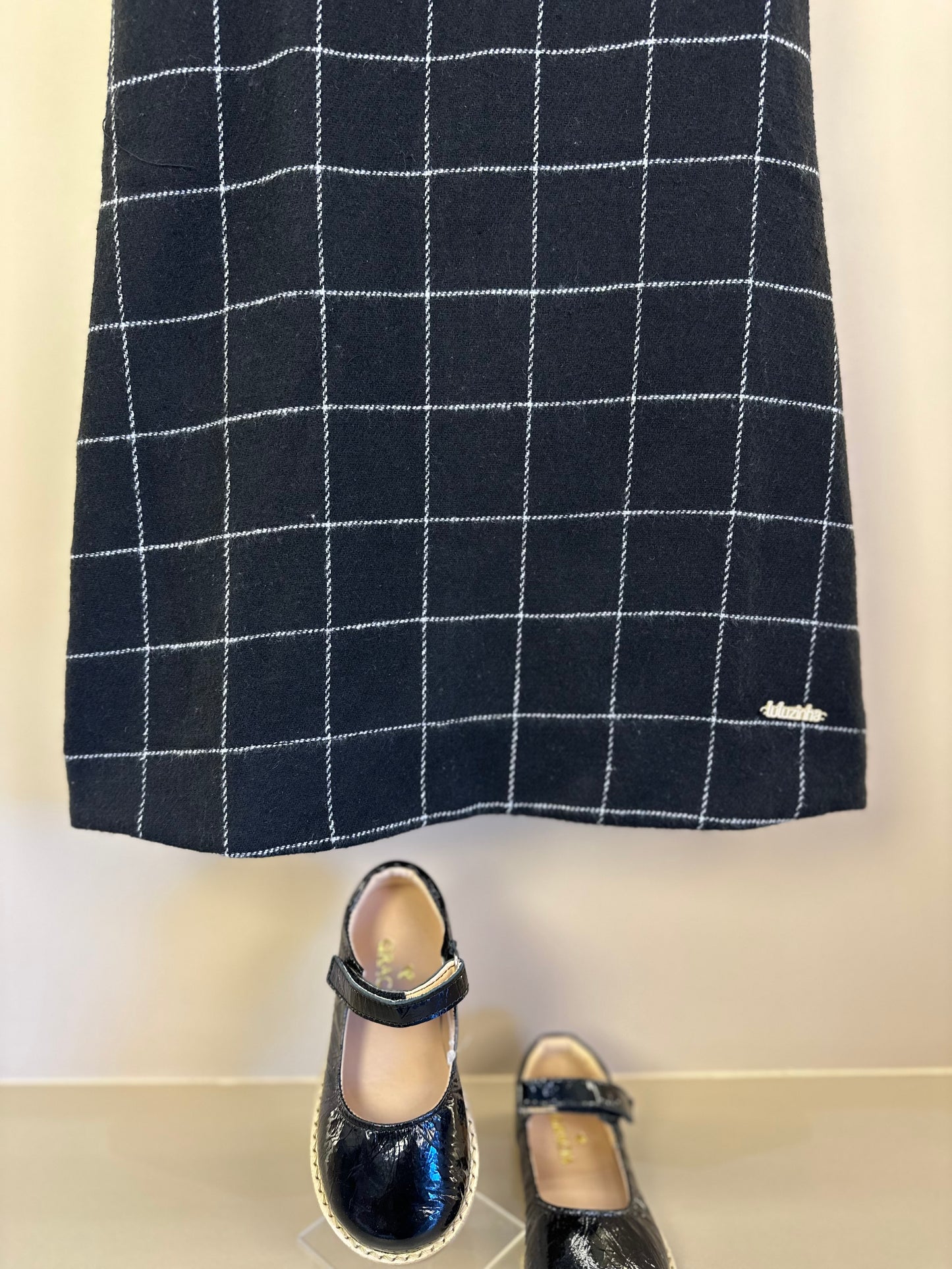 Vestido Infantil Trapézio Botões Xadrez Preto - Luluzinha