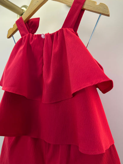 Conjunto Infantil Blusa Babado Laço Lateral e Shorts Vermelho - Mon Sucre