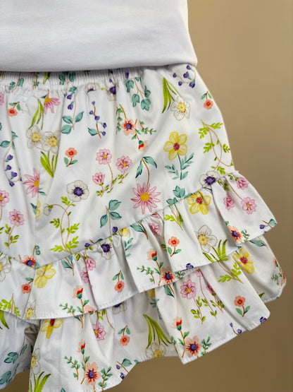 Conjunto Infantil Blusa Babadinho Florais e Shorts - Petit Cherie