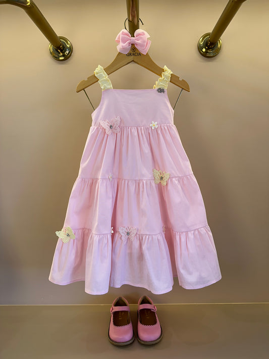 Vestido Infantil Borboletas e Rosas - Gabriela Aquarela