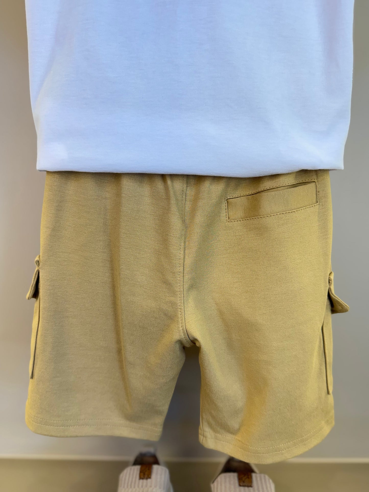 Conjunto Infantil Camiseta Algodão NFL Teddy Torcedores e Bermuda Ponto Roma Bolsos Cargo Bege - Dame