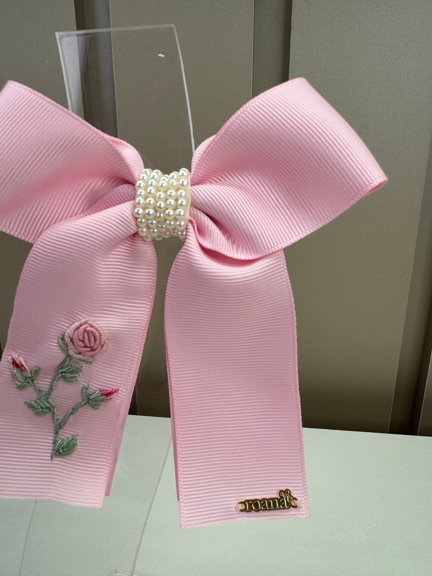 Laço Infantil Gorgorão Bordado Delicado Rosa -  Roana