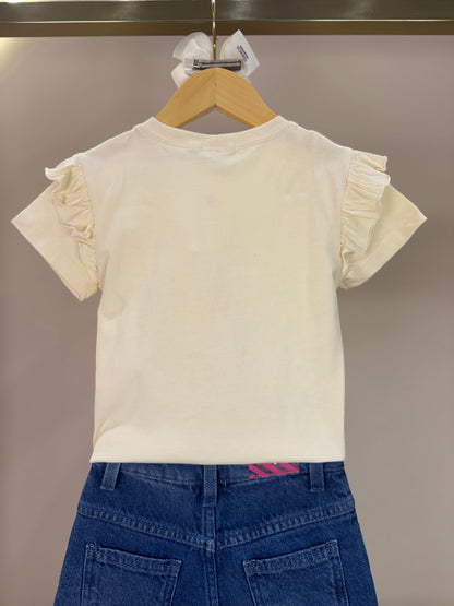 Conjunto Infantil Blusa Ursa de Lenço e Calça Jeans Wide Leg - Um Mais Um