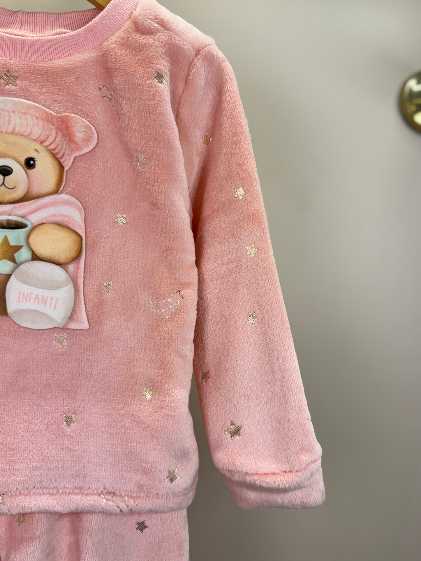 Pijama Infantil Blusão ML Ursinha e Calça Pelinho Foil Rosa Aloha - Infanti