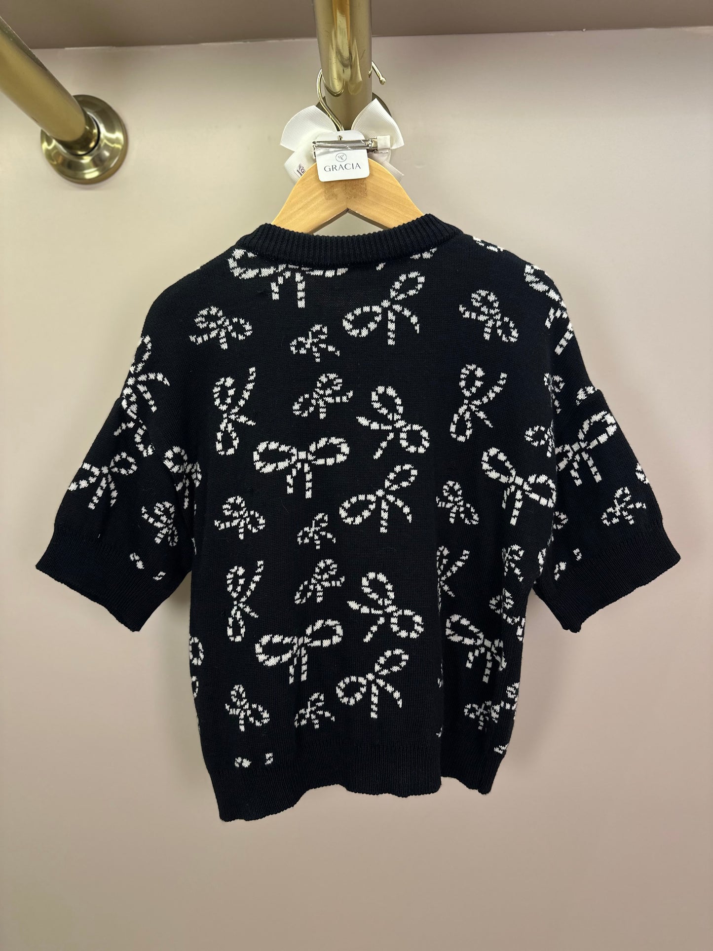 Casaco Infantil Tricot Lacinhos Bordados Pérolas e Cristais Preto - Pituchinhus