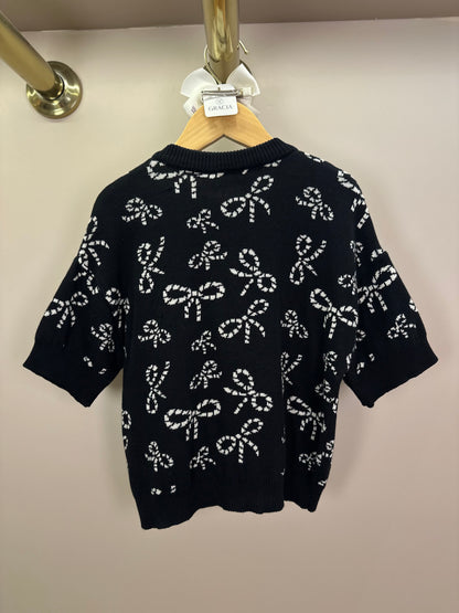 Casaco Infantil Tricot Lacinhos Bordados Pérolas e Cristais Preto - Pituchinhus