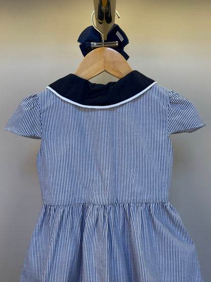 Vestido Infantil  Midi Tricoline Listrado Marinho - Um Mais Um