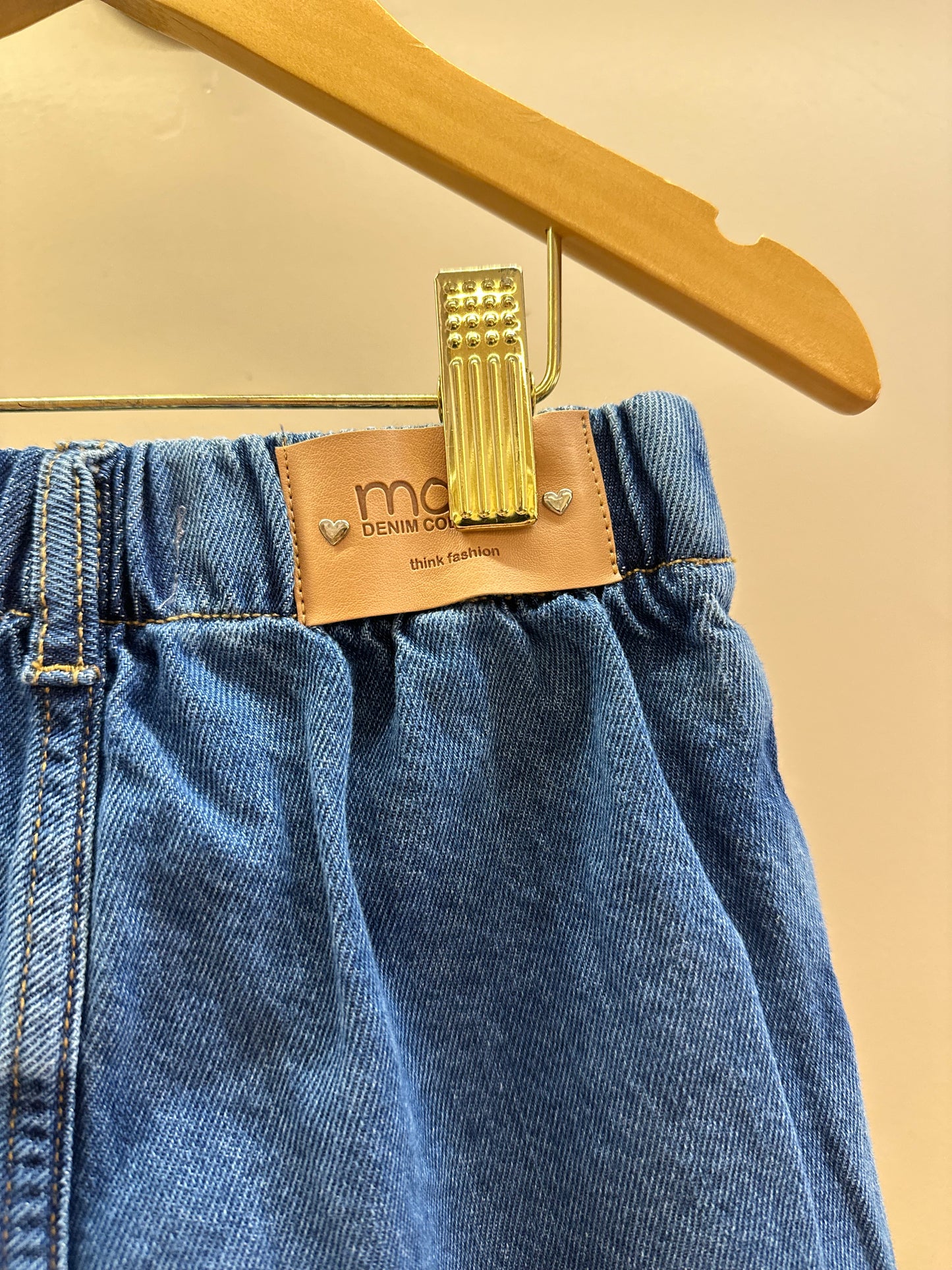 Shorts-Saia Infantil Jeans com Laços - Momi