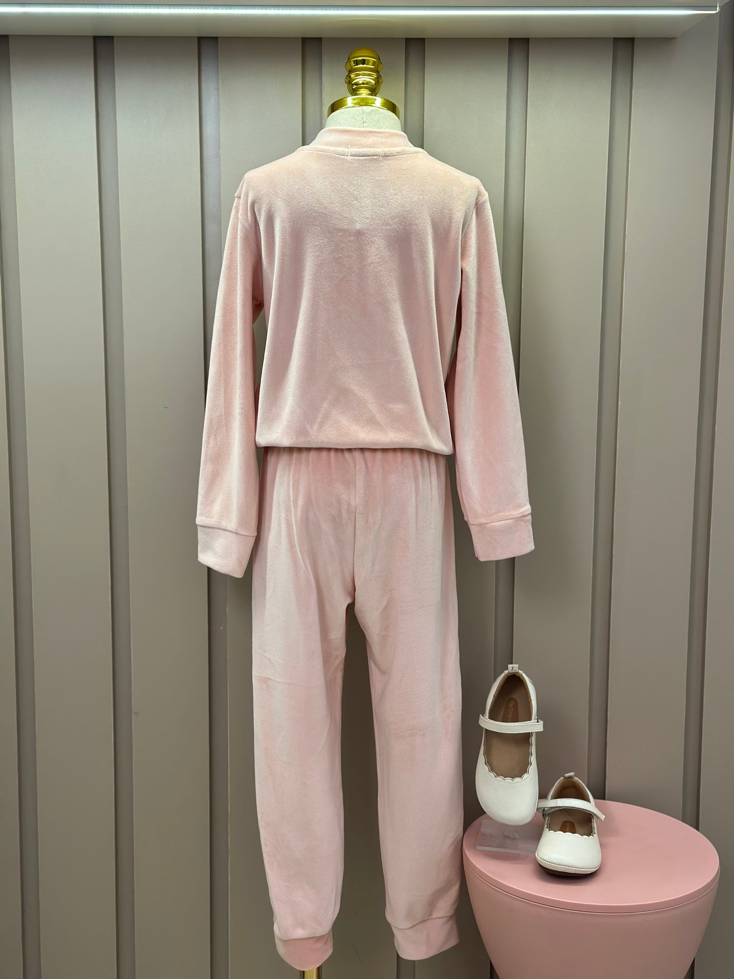 Conjunto Jaqueta e Calça Jogger Veludo Elastano Rosa Claro - Infanti