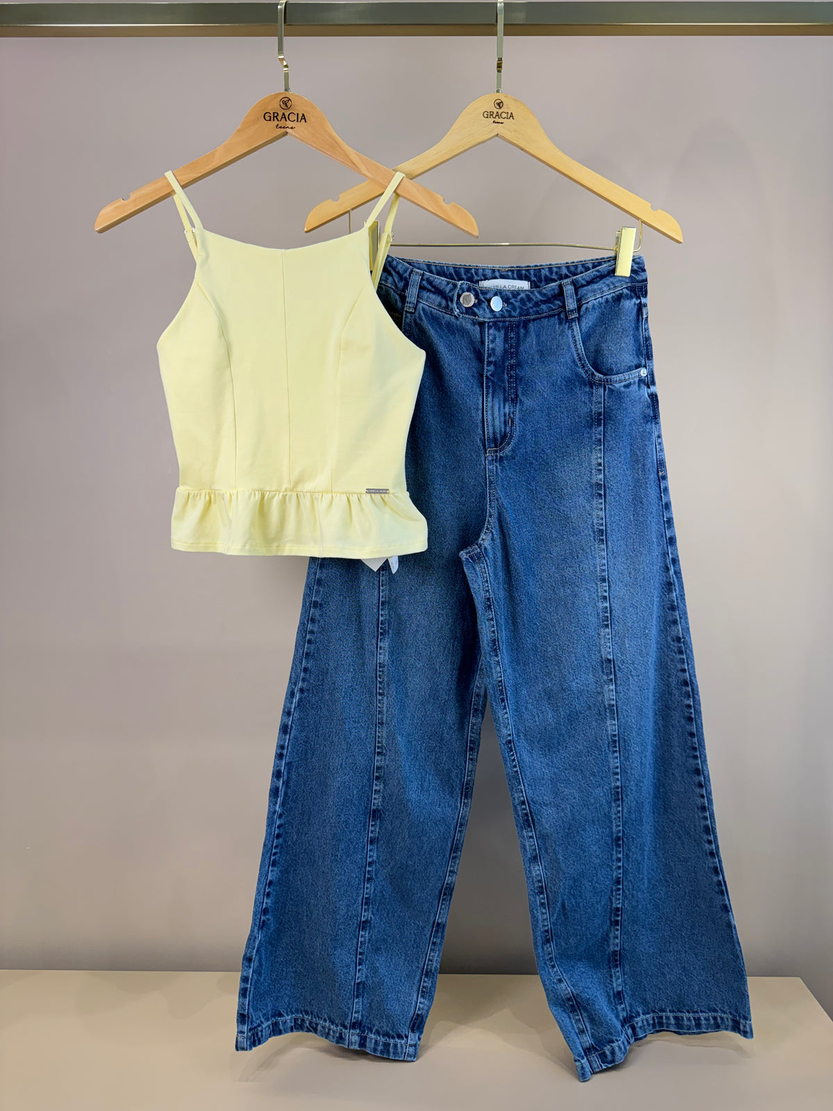 Blusa Teen Regata Amarela Com Babado - Vanilla Cream