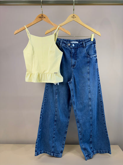 Blusa Teen Regata Amarela Com Babado - Vanilla Cream