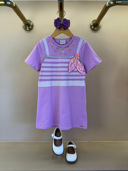 Vestido Infantil Estampa Tricot e Lenço - Momi