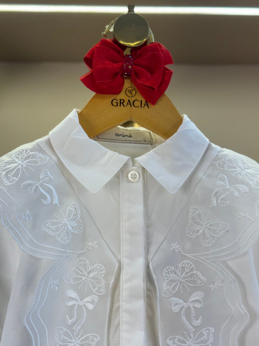 Conjunto Infantil Camisa Conceito Borboleta Off White e Shorts-saia Conceito Tweed Xadrez Vermelho - Animê
