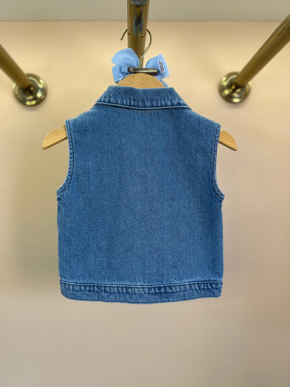 Conjunto Infantil Colete e Shorts Jeans Corações Strass - Momi