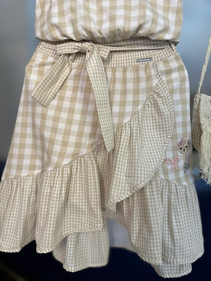 Conjunto Infantil Blusa Ciganinha e Saia-shorts Midi Xadrez Patches - Pituchinhus