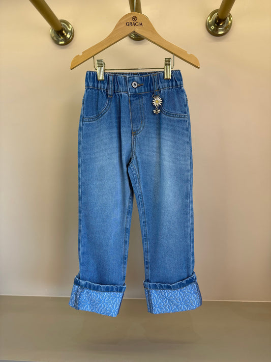 Calça Jeans Infantil Barra Bordada - Animê