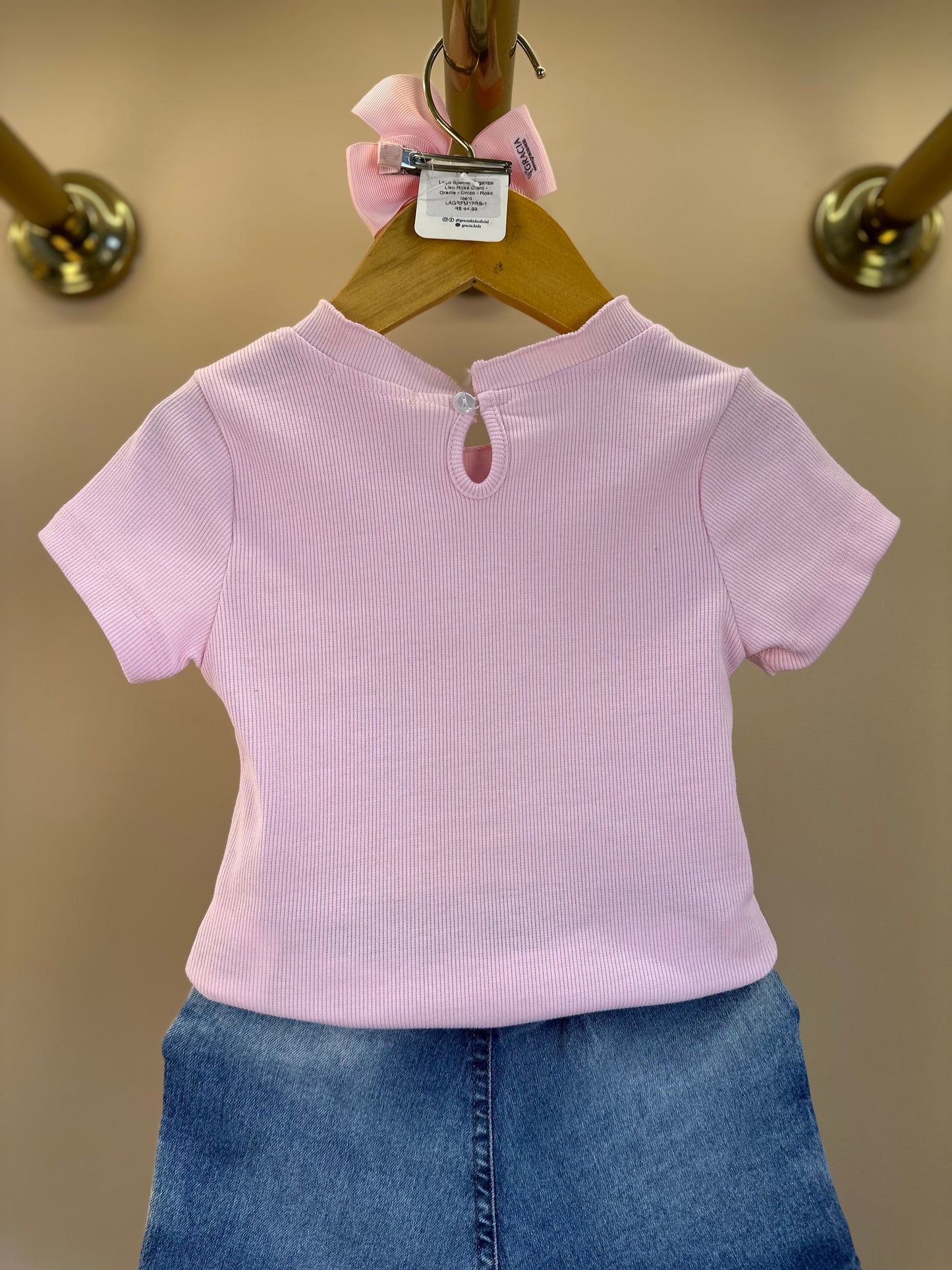 Conjunto Infantil Blusa Rosa e Shorts Jeans Ursinhos  Pompom  - Gabriela Aquarela