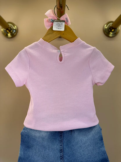 Conjunto Infantil Blusa Rosa e Shorts Jeans Ursinhos  Pompom  - Gabriela Aquarela