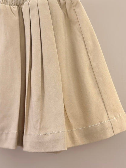 Saia-shorts Infantil Sarja Pregas Cós Tricot Bege - Um Mais Um