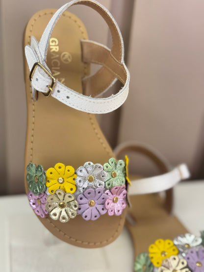 Sandália Infantil Mariah Branca Flores Coloridas - Gracia